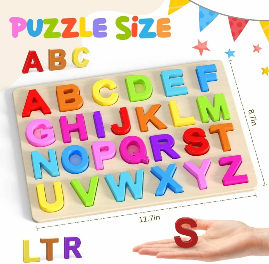 Zeoddler Wooden Alphabet ABC Puzzles for Toddlers, Preschool Learning Toys for Kids, Educational Gift for Boys & Girls Ages 2-5