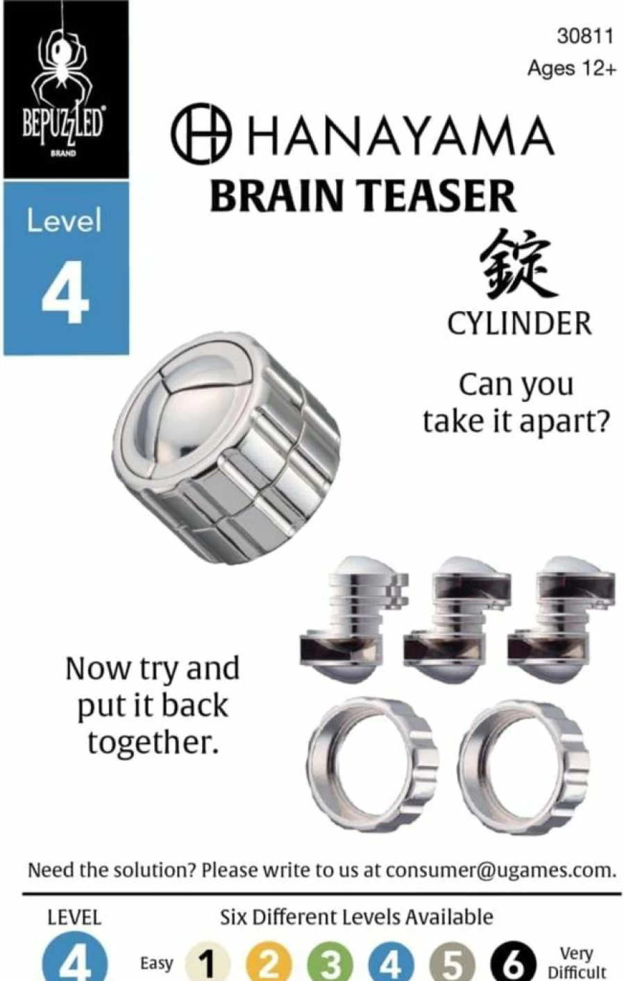 Bepuzzled Hanayama Metal Cylinder Puzzle - Level 4 Brain Teaser for Adults & Teens, Mensa Rated Challenge, Ages 12+