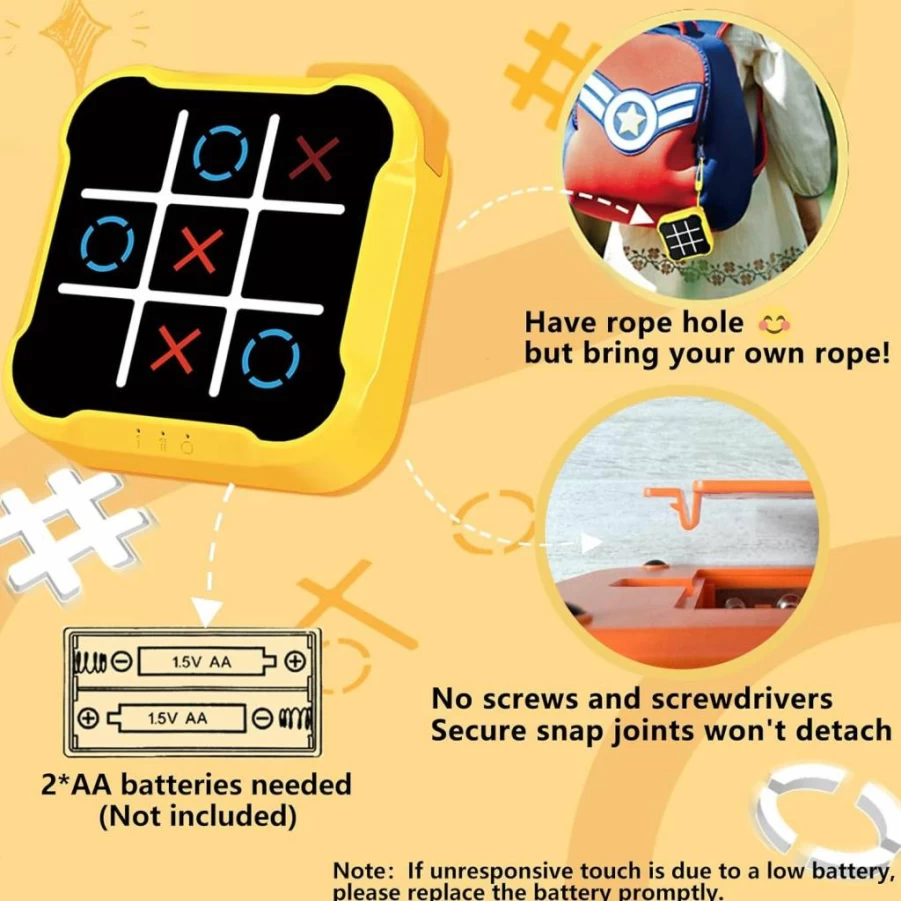 COUOMOXA 4-in-1 Portable Tic Tac Toe Game for Kids Ages 6-12 - Travel Electronic Toy with Sensory Puzzle for Home, School - Christmas Birthday Gift for Boys and Girls