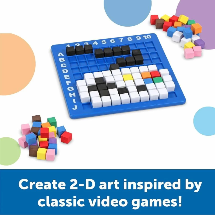 Learning Resources STEM Explorers Pixel Art Challenge - Kids Math Puzzles, Pattern Blocks, Creative Building Toys for Sensory Bins & Montessori Activities