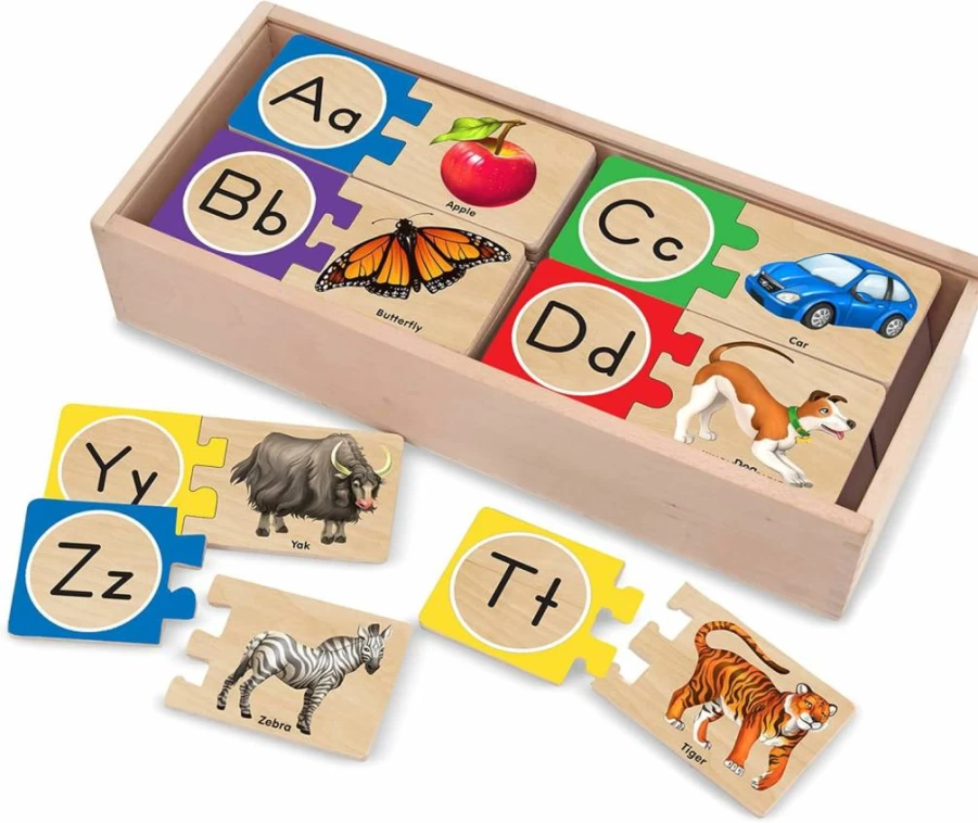 Melissa & Doug Alphabet Wooden Puzzle - 52-Piece Self-Correcting ABC Learning Toy With Storage Box