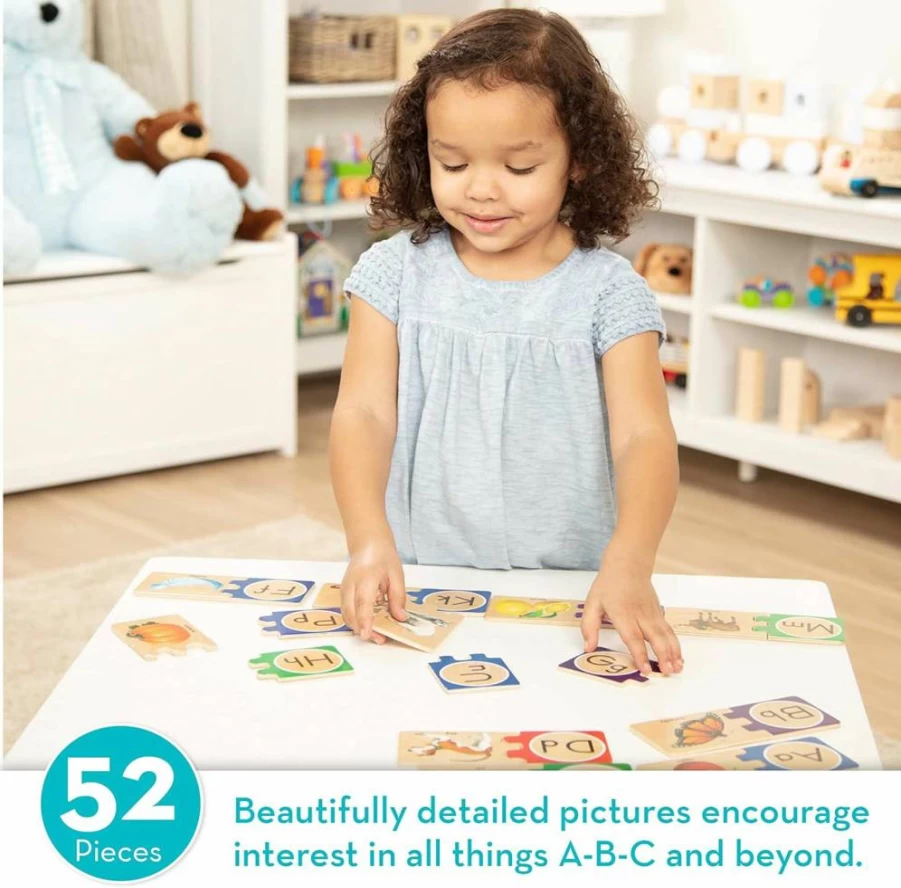 Melissa & Doug Alphabet Wooden Puzzle - 52-Piece Self-Correcting ABC Learning Toy With Storage Box