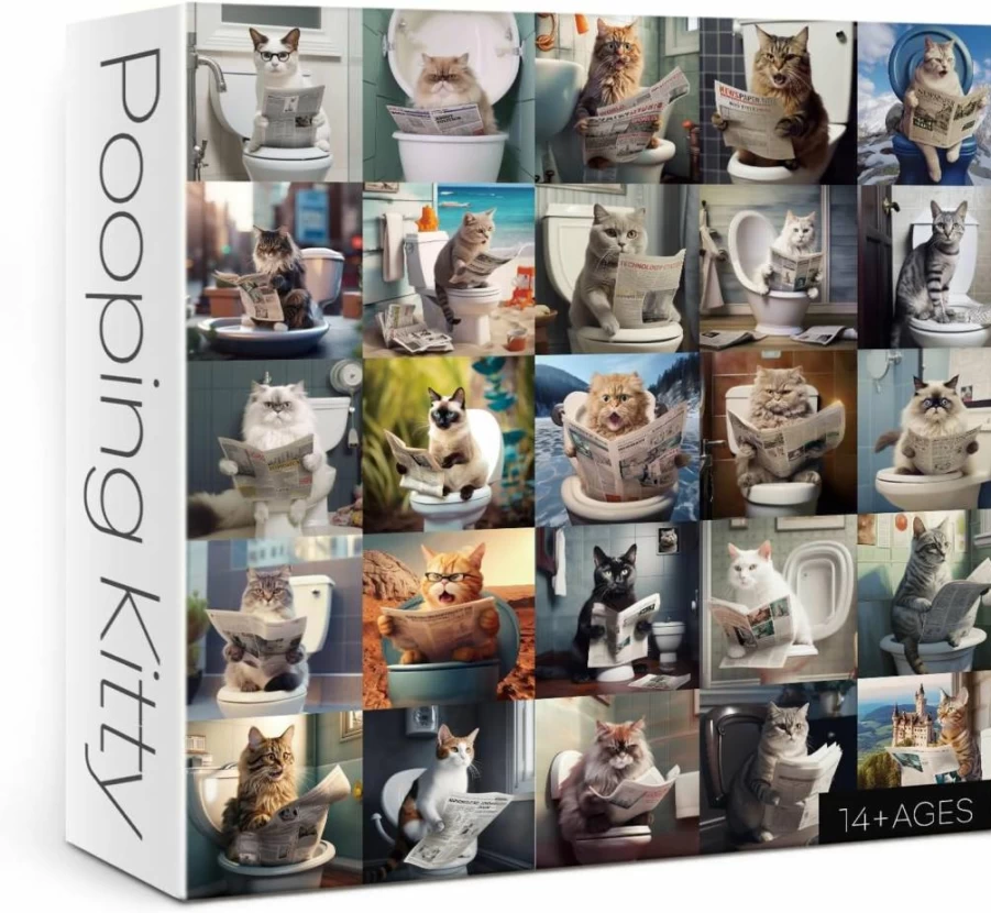 BBOLDIN 1000 Piece Pooping Cat Jigsaw Puzzle for Adults - Funny Kitty Animal Puzzle, Cute Cat Prank Gag Gift & Home Decor