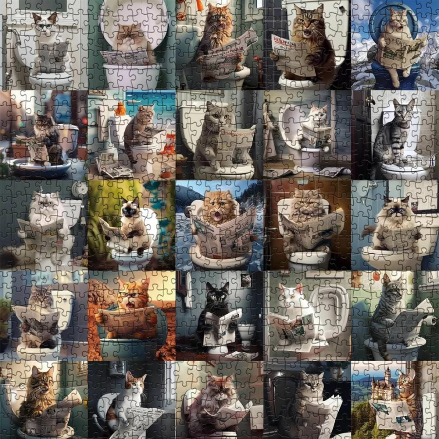 BBOLDIN 1000 Piece Pooping Cat Jigsaw Puzzle for Adults - Funny Kitty Animal Puzzle, Cute Cat Prank Gag Gift & Home Decor