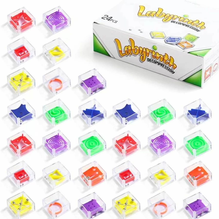 24 Pcs Fnqiank 3D Maze Cube Puzzle Box Set - Brain Teaser IQ Game for Kids & Adults, Mini Party Favors, Classroom Prizes, Stress Relief Toys
