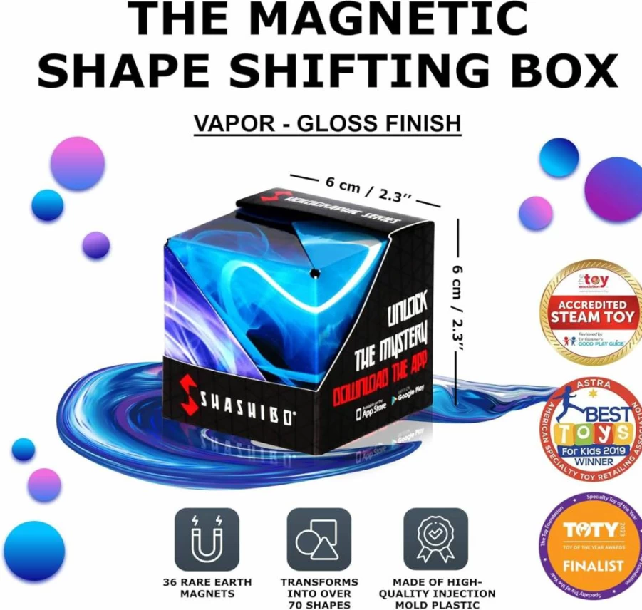 Shashibo Magnetic Fidget Cube - Transforming Holographic Puzzle Box with 70+ Shapes, STEM Toy for Stress Relief & Creativity, Compatible with Fun in Motion Toys App (Cosmos)