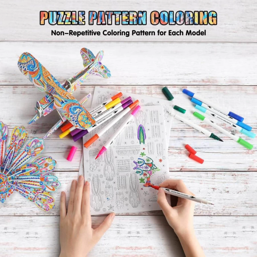 BEARUN 3D Coloring Puzzle Set for Kids Ages 6-12 - Educational Arts and Crafts Painting Kit with Supplies, Fun DIY Birthday Gift for Boys and Girls