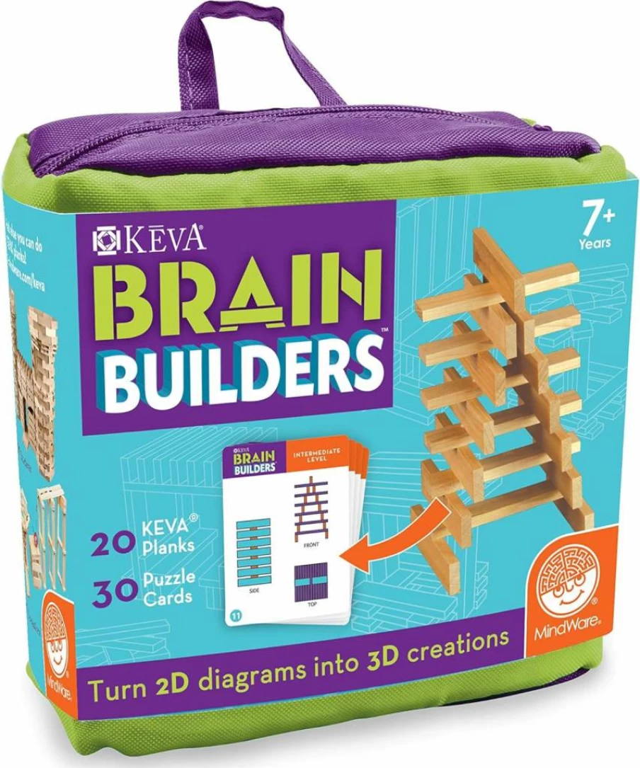 MindWare KEVA BrainBuilders STEM Kit - 30 3D Puzzle Challenges with 20 Planks for Kids - Boost Spatial Thinking & Problem-Solving Skills