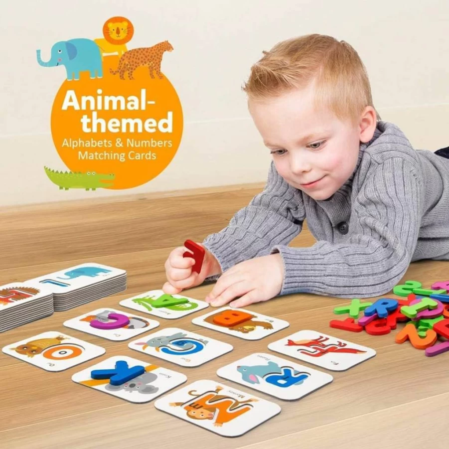 Coogam Wooden ABC Letters & Numbers Flash Cards - Montessori Animal Alphabet Puzzle, Educational Toys for Preschool Kids Ages 3-5, Learning Games Gift for Toddlers