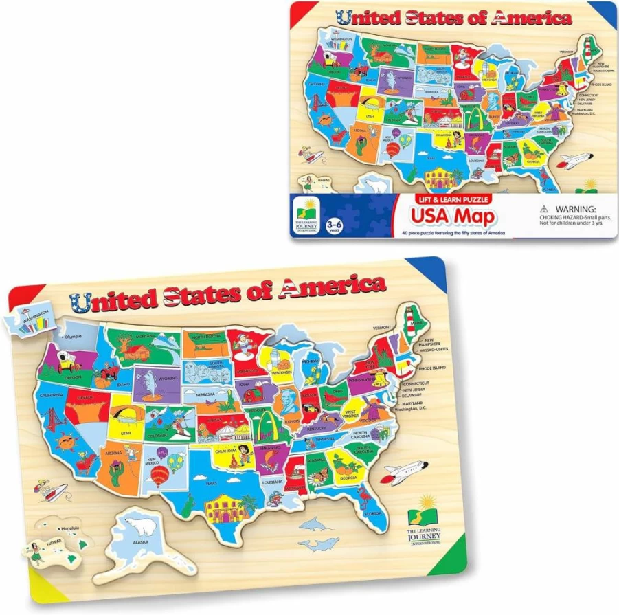 The Learning Journey USA Map Lift & Learn Puzzle - Educational Preschool Toy for Boys & Girls Ages 3+ - Award Winning United States Geography Game