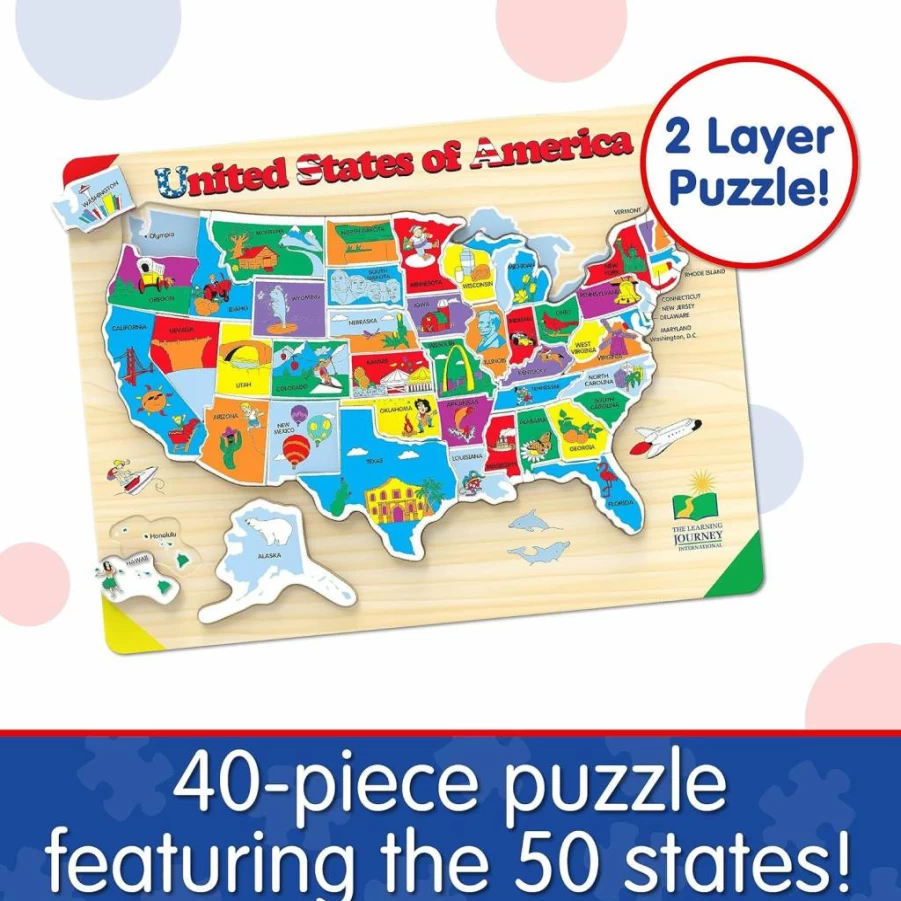 The Learning Journey USA Map Lift & Learn Puzzle - Educational Preschool Toy for Boys & Girls Ages 3+ - Award Winning United States Geography Game