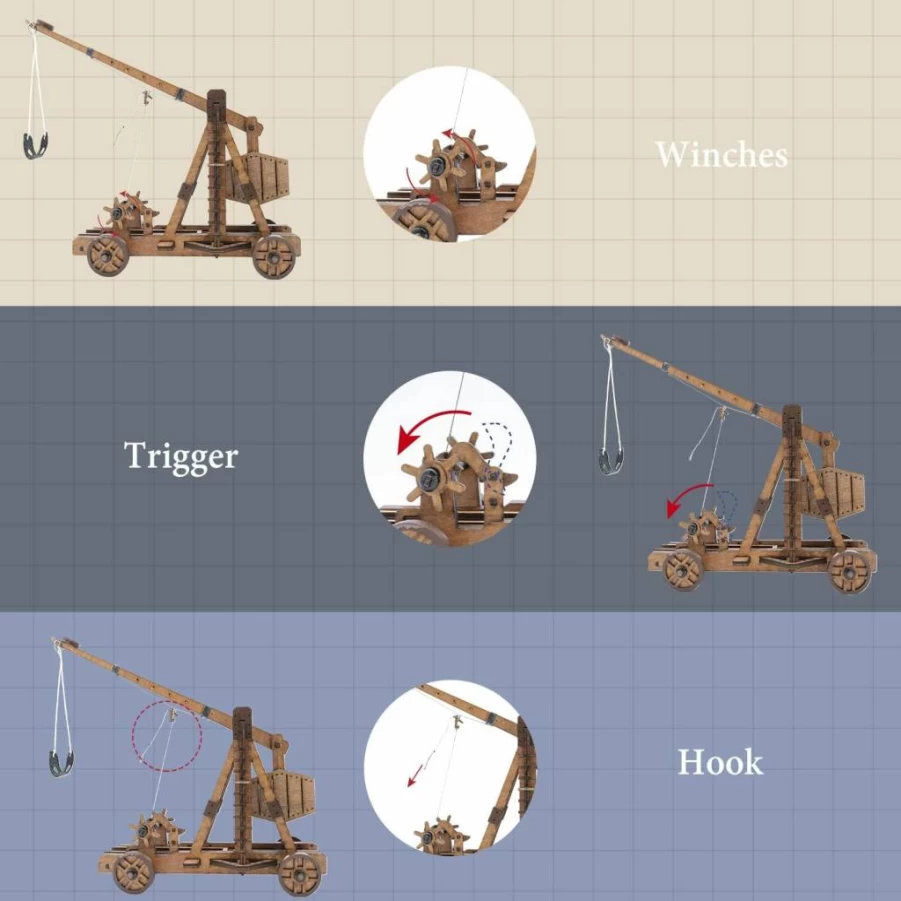 Toystub DIY 3D Wooden Trebuchet Catapult Model Kit - Adult Engineering Building Puzzles, Science Project & Creative Wood Assembly Gift for Teens