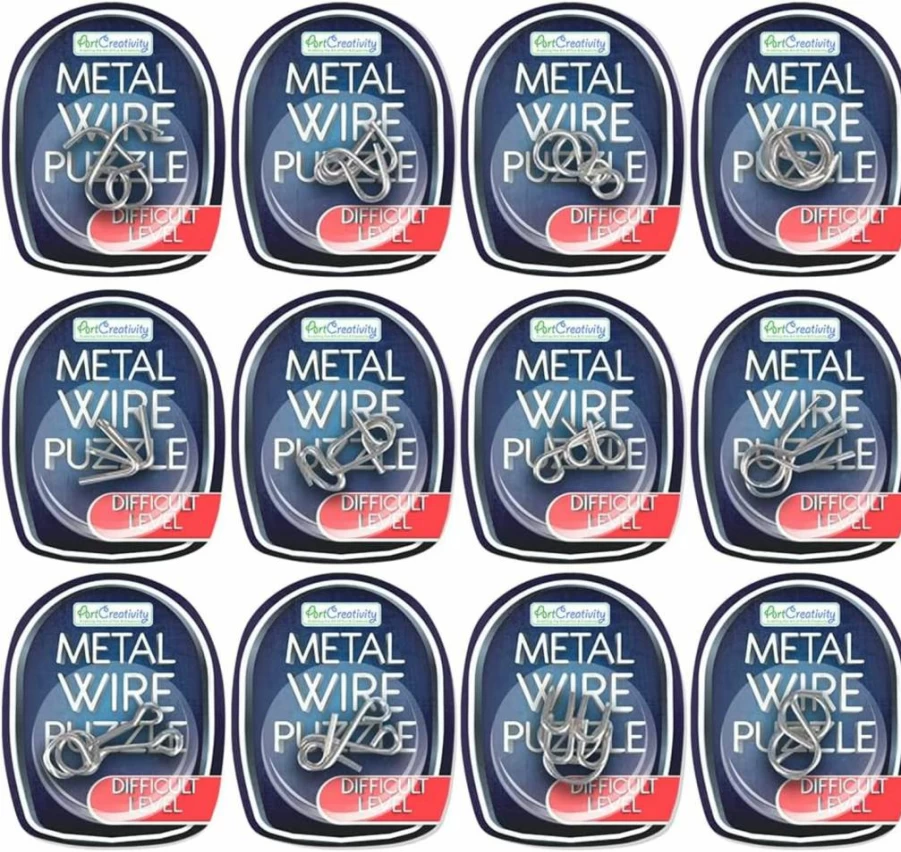 ArtCreativity Metal Wire Puzzle Set - 12 Brain Teaser Games for Kids & Adults - Fun IQ Challenge, Educational Toy, Party Favor Gift
