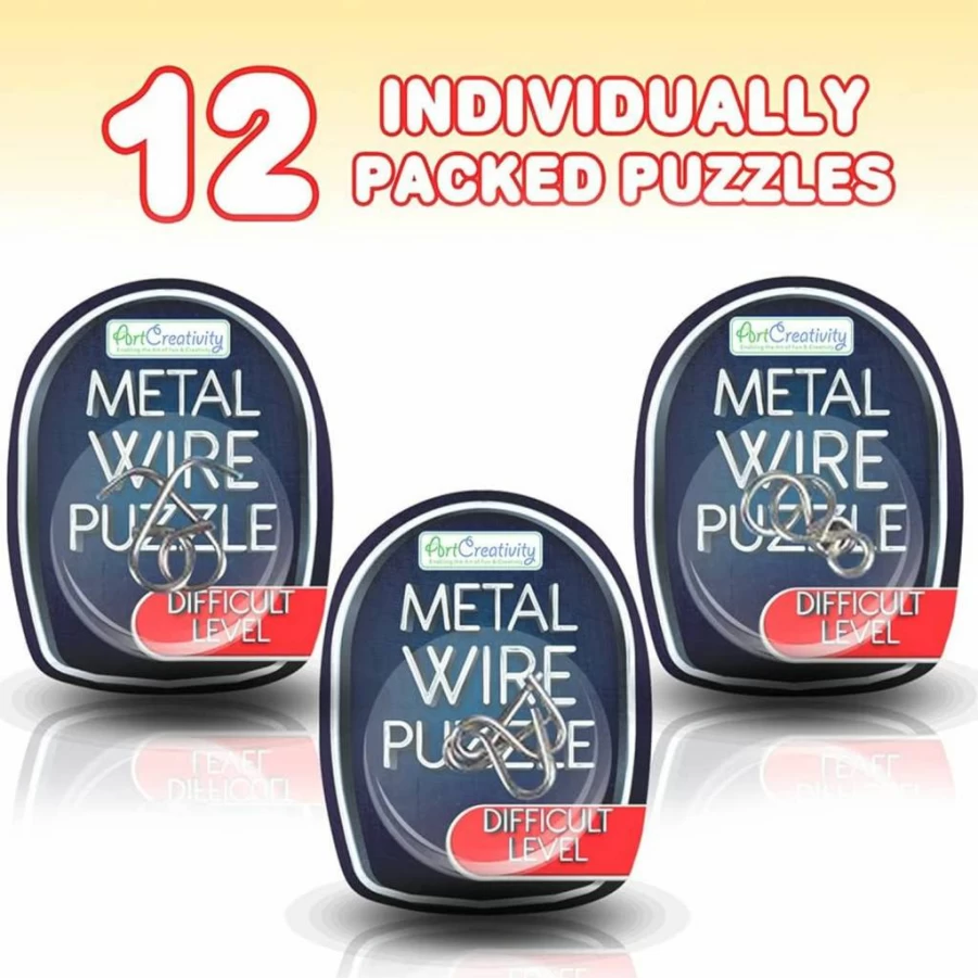 ArtCreativity Metal Wire Puzzle Set - 12 Brain Teaser Games for Kids & Adults - Fun IQ Challenge, Educational Toy, Party Favor Gift
