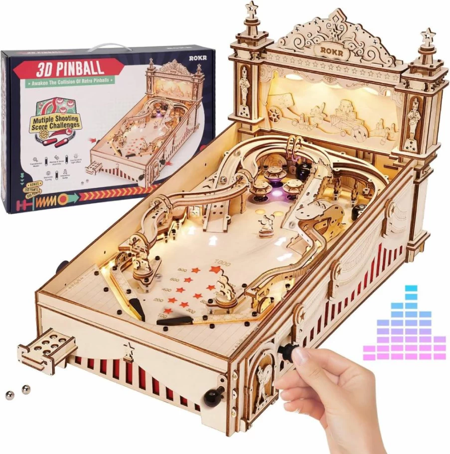 ROKR 3D Wooden Pinball Machine Puzzle for Adults - DIY Model Building Kit, Creative Toy Gift for Teens 14+