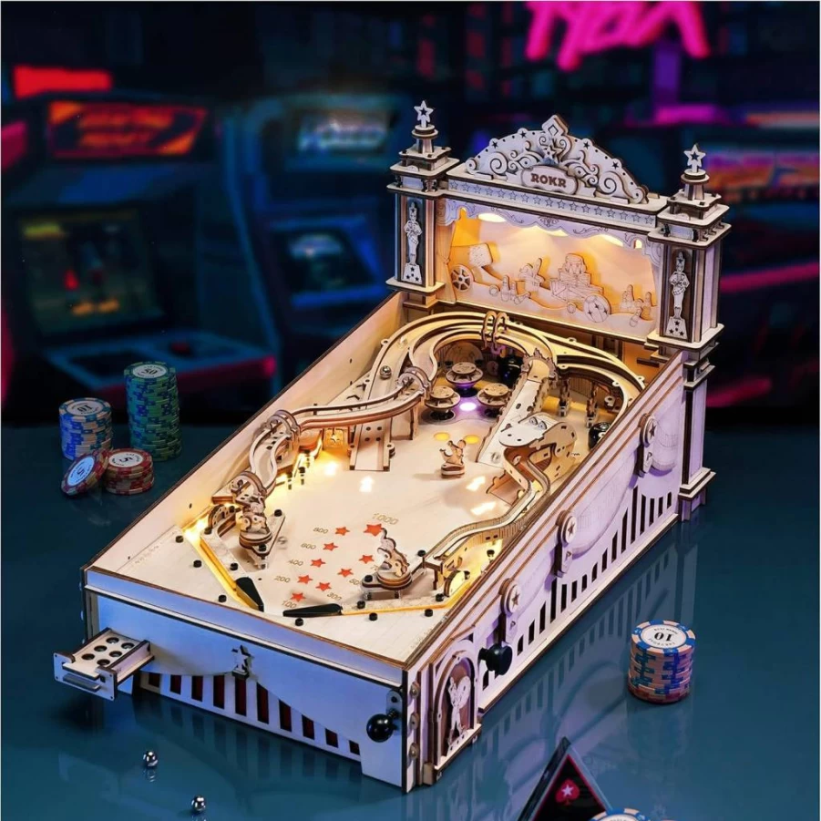 ROKR 3D Wooden Pinball Machine Puzzle for Adults - DIY Model Building Kit, Creative Toy Gift for Teens 14+