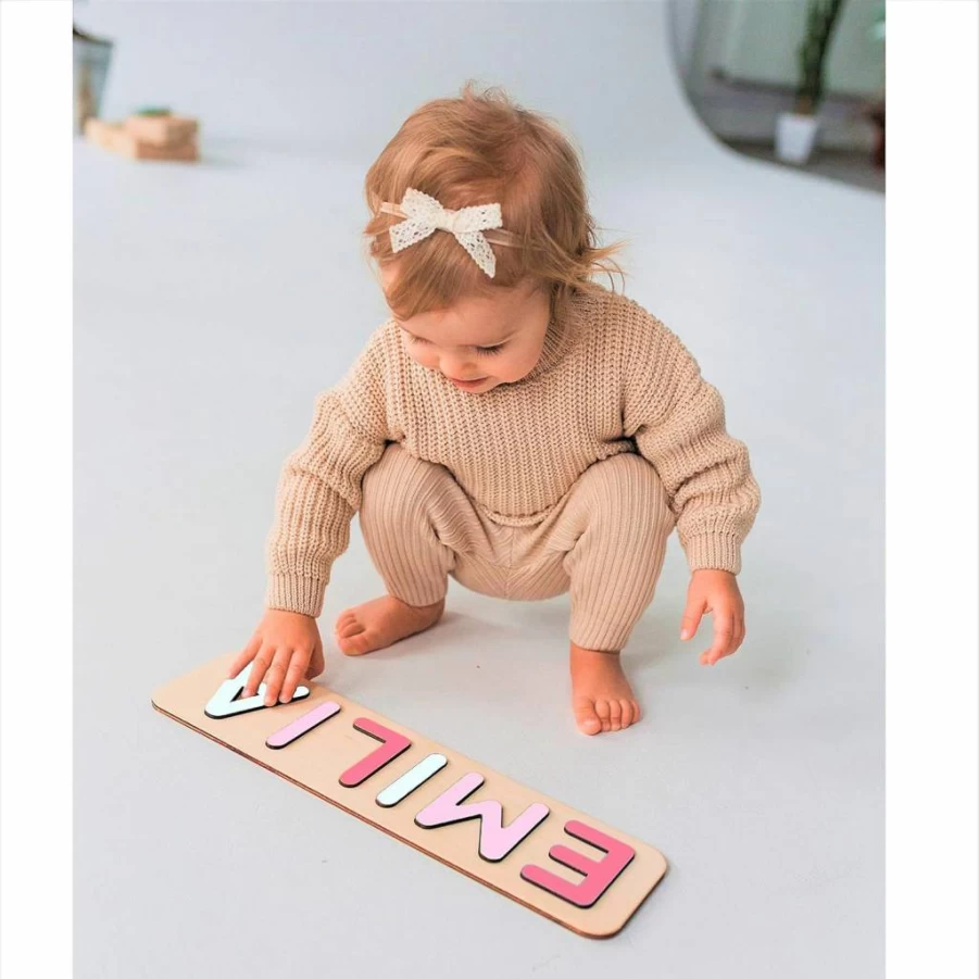 Woodland Personalized Wooden Name Puzzle for Kids - Custom Baby Name Puzzle for Toddlers, First Birthday Gift, Educational Wooden Toy