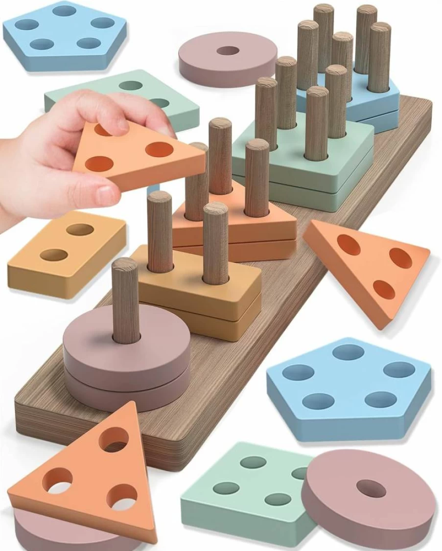 Tonberless Montessori Wooden Shape Sorter Toy - Educational Puzzles for Toddlers 1-3, Ideal Gift for 1 2 3 Year Old Boys & Girls, Learning Toys for Ages 2-4