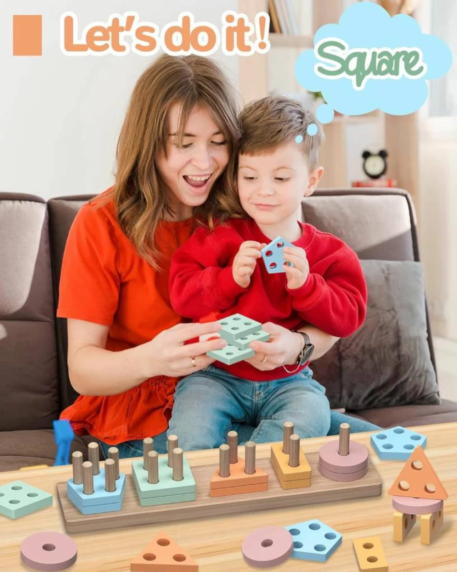 Tonberless Montessori Wooden Shape Sorter Toy - Educational Puzzles for Toddlers 1-3, Ideal Gift for 1 2 3 Year Old Boys & Girls, Learning Toys for Ages 2-4
