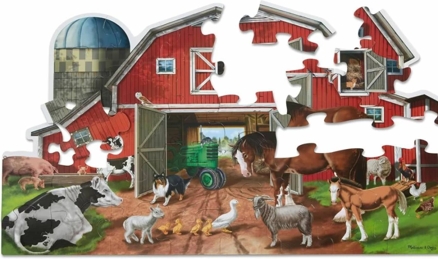 Melissa & Doug Busy Barn Farm Animal Jumbo Floor Puzzle - 32 Large Pieces, 2x3 Feet, FSC Certified, Educational Kids Puzzle