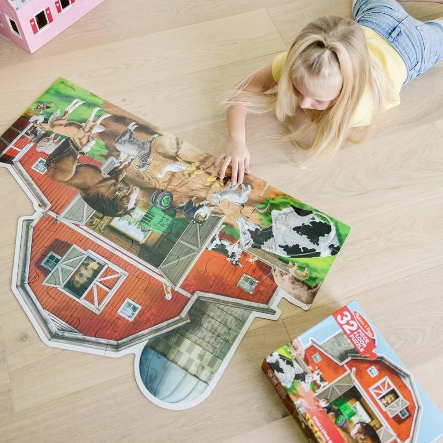 Melissa & Doug Busy Barn Farm Animal Jumbo Floor Puzzle - 32 Large Pieces, 2x3 Feet, FSC Certified, Educational Kids Puzzle