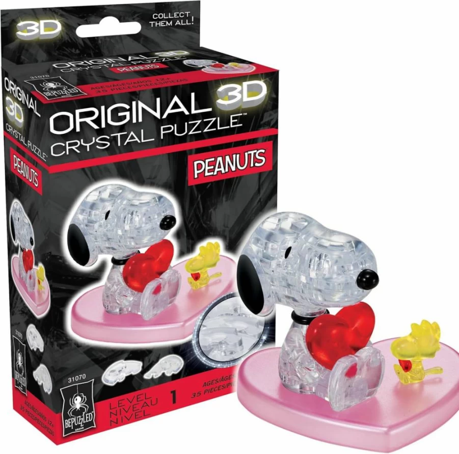 Bepuzzled Snoopy Detective 3D Crystal Puzzle for Adults & Teens, Charlie Brown Peanuts Collectible, 2.75" x 1.5" x 3.5" Brain Teaser Gift