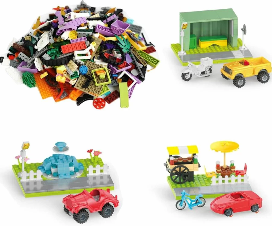 ASTEM 600+ Pieces Classic Building Blocks Set - Creative Puzzle Scenes with Wheel & Axle, Car Parts & Tires for Kids STEM Toys