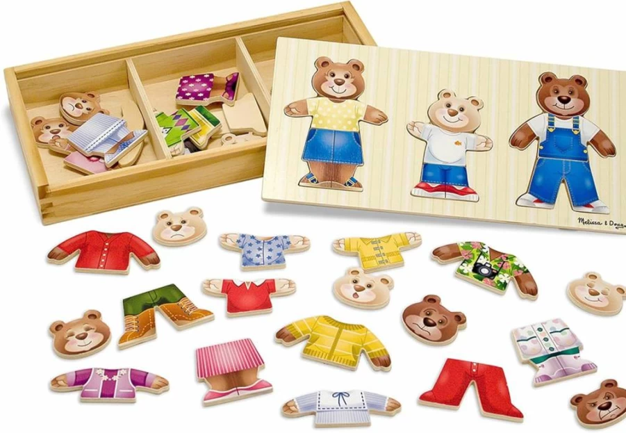 Melissa & Doug Wooden Bear Family Dress-Up Puzzle - 45 Piece Matching Game for Toddlers 3+ with Storage Case, Sorting & Learning Toy