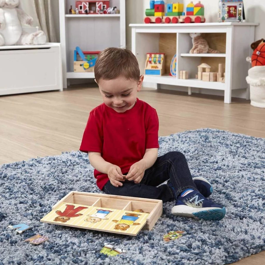 Melissa & Doug Wooden Bear Family Dress-Up Puzzle - 45 Piece Matching Game for Toddlers 3+ with Storage Case, Sorting & Learning Toy