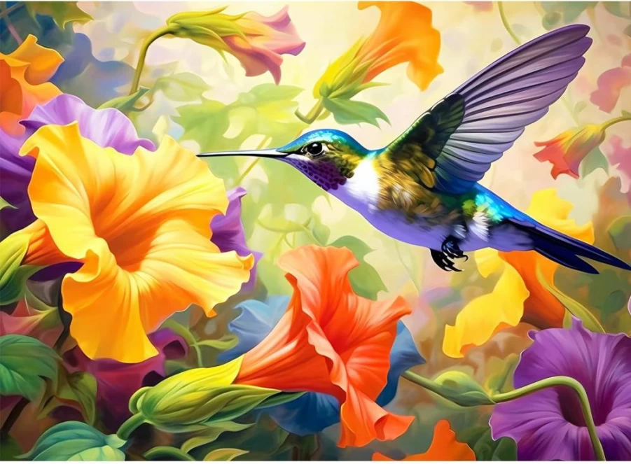 VOLUVOLU 500-Piece Hummingbird Flower Jigsaw Puzzle for Adults & Kids - Challenging Family Puzzle Game for Birthday Parties & Fun