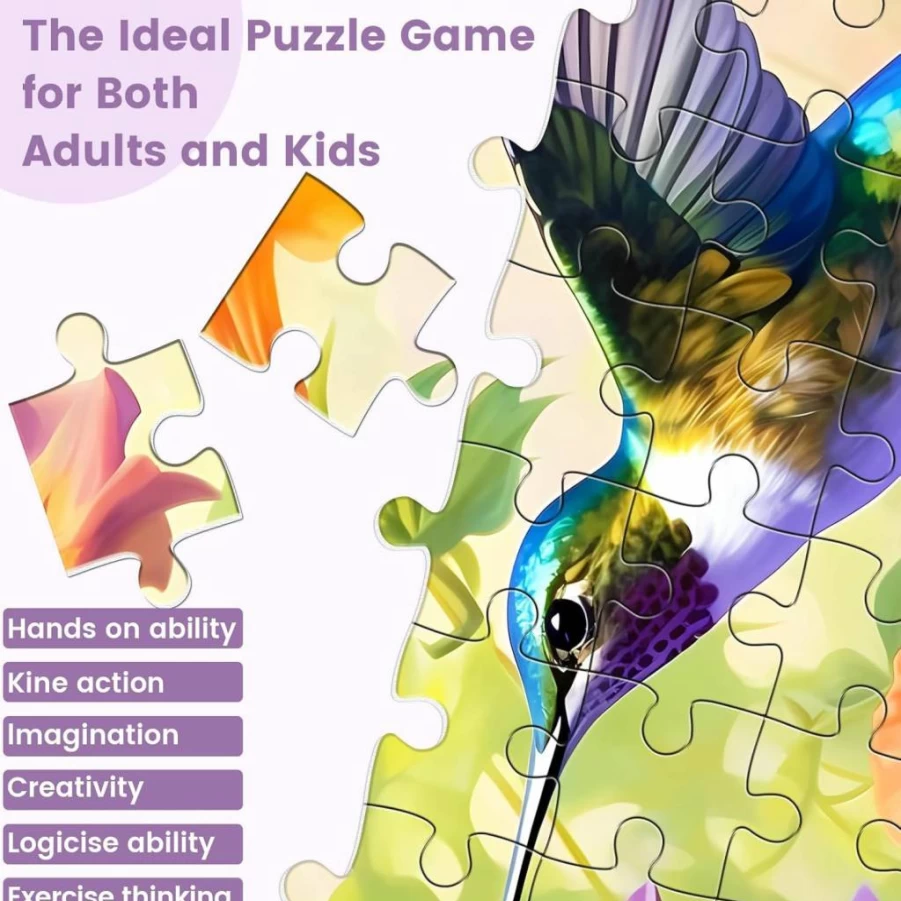 VOLUVOLU 500-Piece Hummingbird Flower Jigsaw Puzzle for Adults & Kids - Challenging Family Puzzle Game for Birthday Parties & Fun