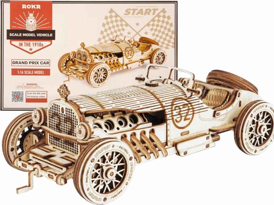 ROKR Grand Prix 3D Wooden Puzzle for Adults - DIY Mechanical Car Model Kit, Brain Teaser Toy, Unique Gift for Men & Women, Birthday & Christmas Present