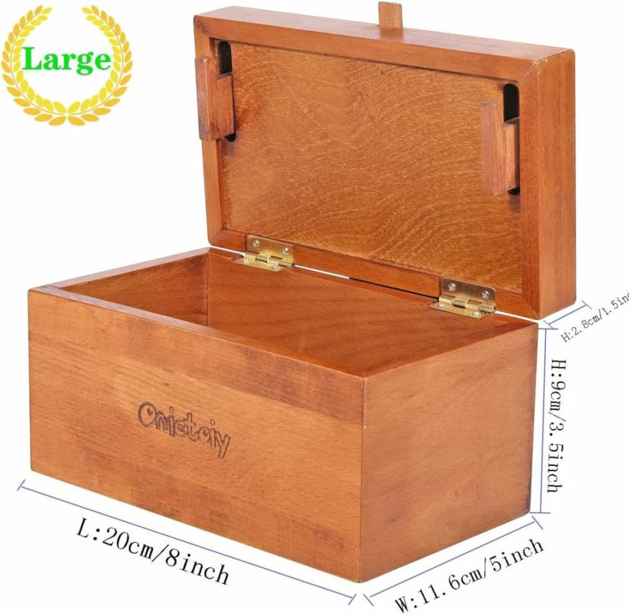 Onietoiy Handmade Wooden Puzzle Box - 32-Step Brain Teaser, Secret Storage Compartment, Beechwood Money Holder, Unlocking Game for Kids & Adults, Mysterious Birthday Gift