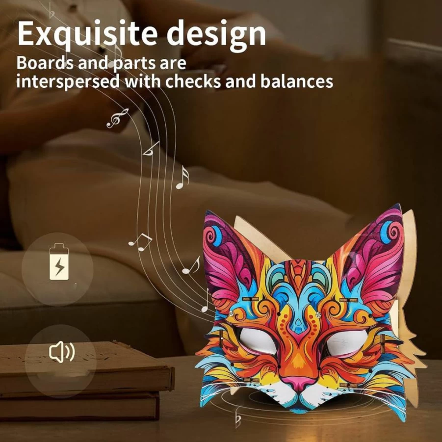 VJOALIN 3D Wooden Bluetooth Speaker Kit - DIY Graffiti Leopard Music Box with Stereo Sound, Creative Gift for Adults & Kids, Home Office Decor Puzzle Toy