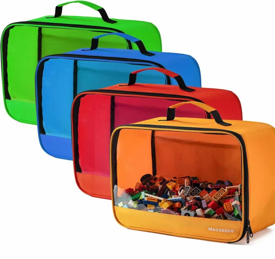 Mecozone 4-Piece Classic Bricks Building Set Storage Bags - Durable Travel Organizer for Building Toys, Puzzles, and Construction Blocks