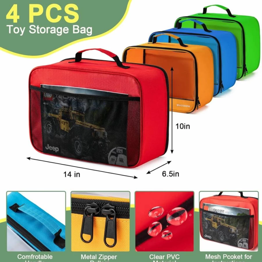 Mecozone 4-Piece Classic Bricks Building Set Storage Bags - Durable Travel Organizer for Building Toys, Puzzles, and Construction Blocks