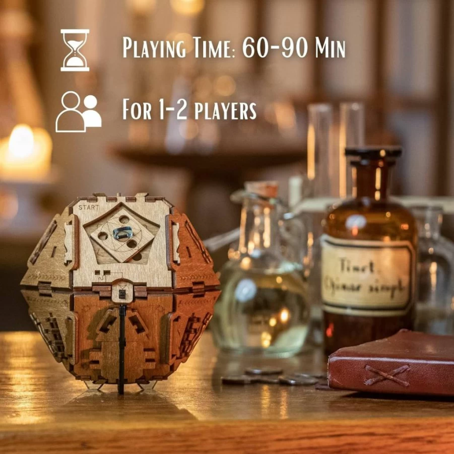 PUZZLE POTATO Philosopher's Stone 3D Wooden Puzzle Box - Crystal Blue Escape Room Game for Adults, Brain Teaser & Cash Gift Money Box