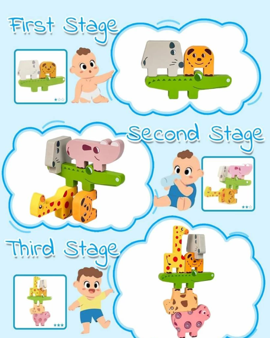 Vaiheng Wooden Animal Stacking Blocks - Montessori Learning Toys for Toddlers Ages 1-4, Educational Puzzle Gift for Boys & Girls