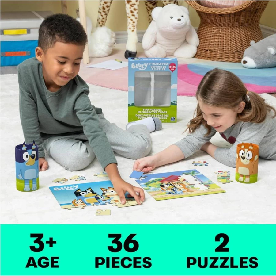 Bluey 2-Pack Kids Puzzles (36-Piece) by Spin Master Games – Fun Learning Toys for Ages 3+