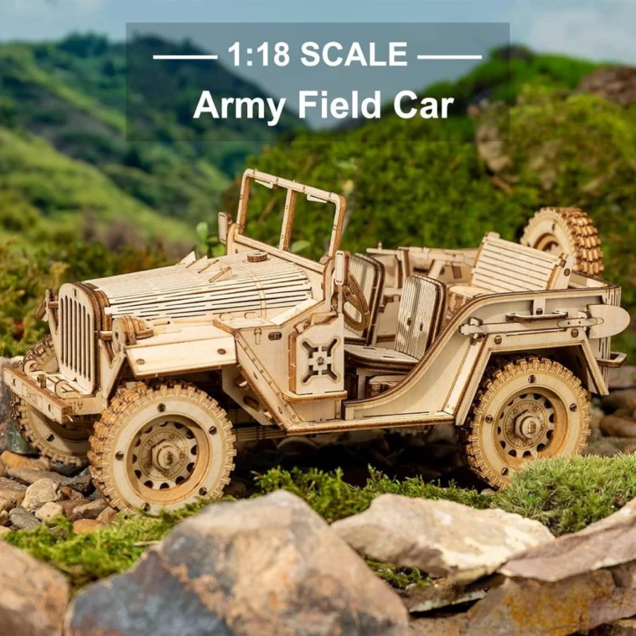 ROKR 3D Wooden Puzzle Mechanical Army Field Car Model - DIY Building Kit for Adults, Brain Teaser Toy, Unique Gift for Men & Women on Birthday or Christmas