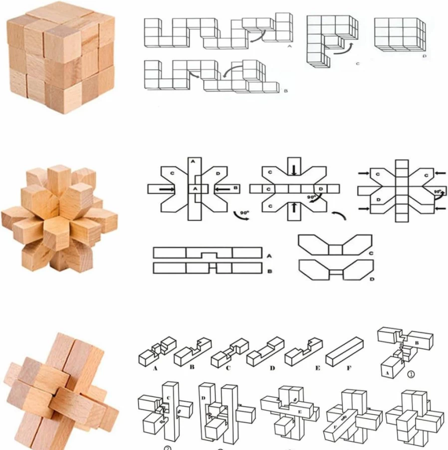 VolksRose 12Pcs Wooden Brain Teaser Puzzle Set for Adults & Kids - 3D IQ Logic Games, Mind Challenge Toys, 1.8 Inch Portable Puzzle Box Lock Gifts for Teens and Family