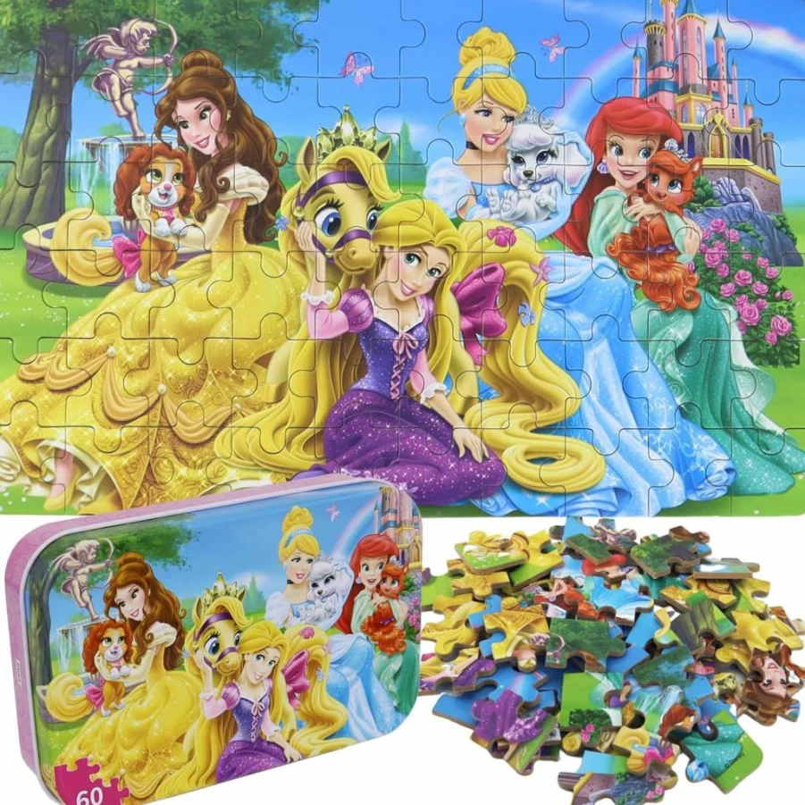 Doovide Princess Jigsaw Puzzle for Kids Ages 3-8 - 60 Piece Educational Toy in Metal Box for Girls & Boys (Princess 0677)