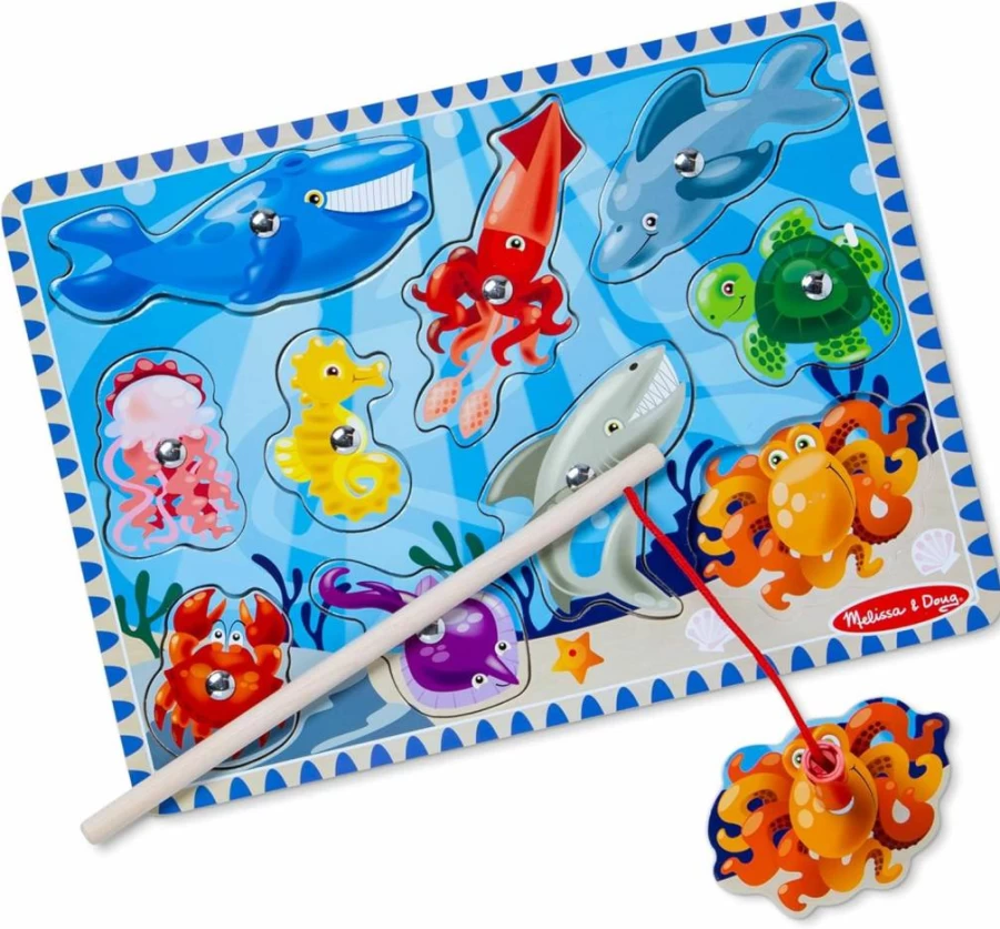 Melissa & Doug Wooden Magnetic Fishing Game for Kids - Ocean Animals Puzzle with Wooden Magnets, Educational Toddler Toy