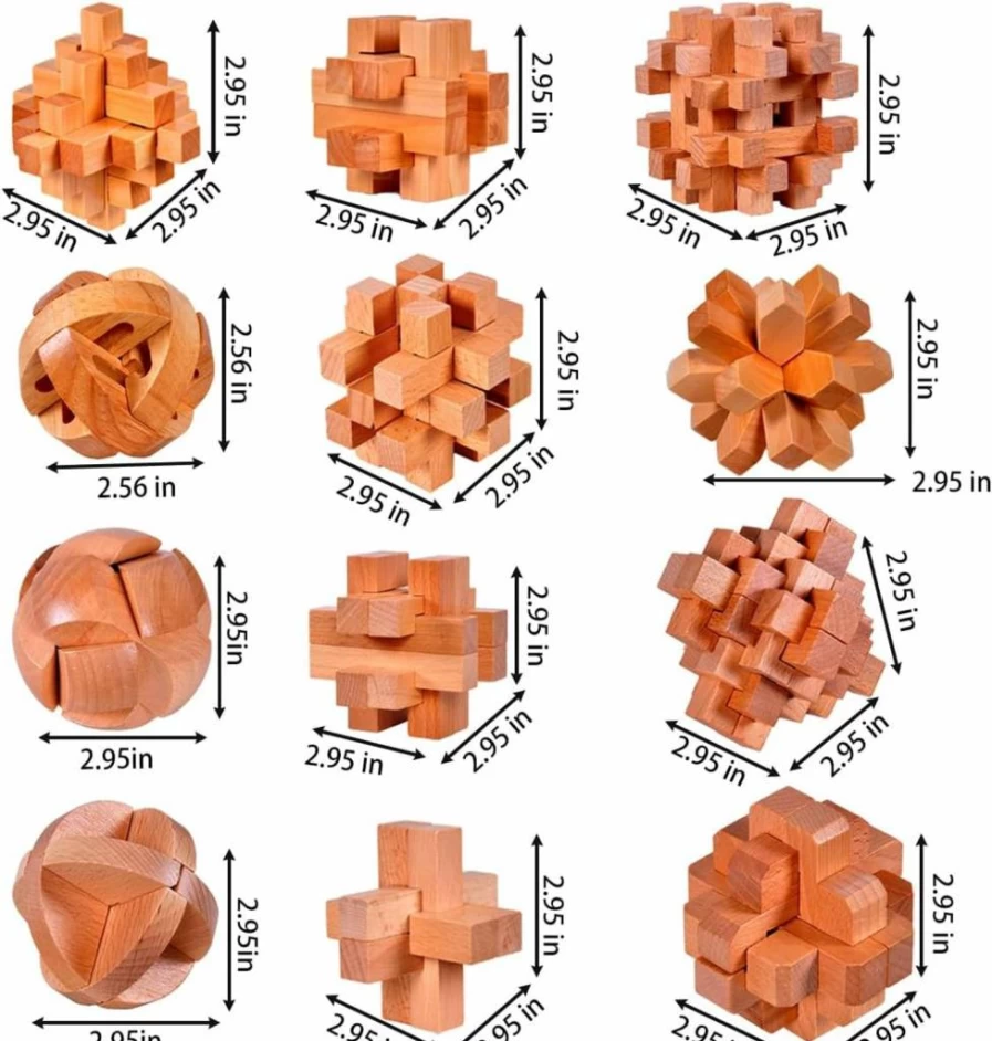 18 Pack Wooden Burr Puzzle Brain Teaser Set - Classic Magic Interlocking Puzzles for Adults & Kids - Gift Ready with Storage Box by Ahyuan