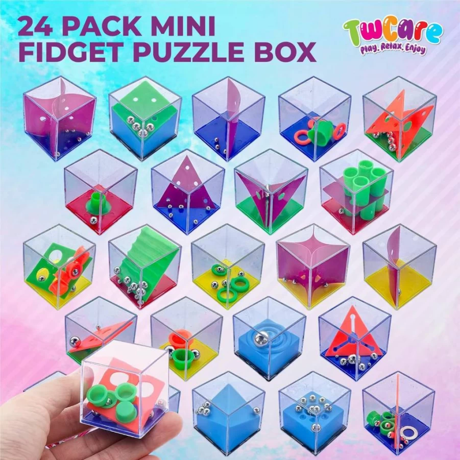TwCare 24-Pack Fidget Puzzle Cubes for Stress Relief - Sensory Toys for Kids & Adults with ADHD, Autism - Classroom Prizes, Party Favors, Stocking Stuffers, Goodie Bag Fillers