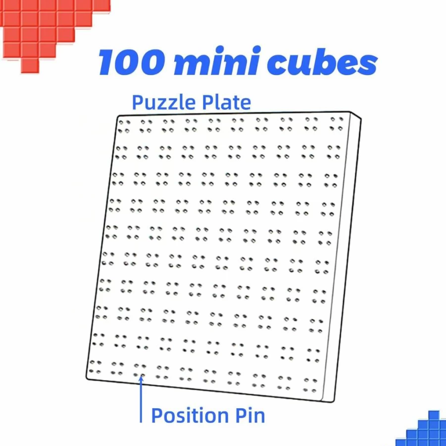 LotFancy 10x10 Mosaic Cube Puzzle - 100Pcs 3x3 Mini Cubes with Puzzle Plate, Creative Magic Cube Toy for Kids & Adults, Brain Teaser STEM Gift