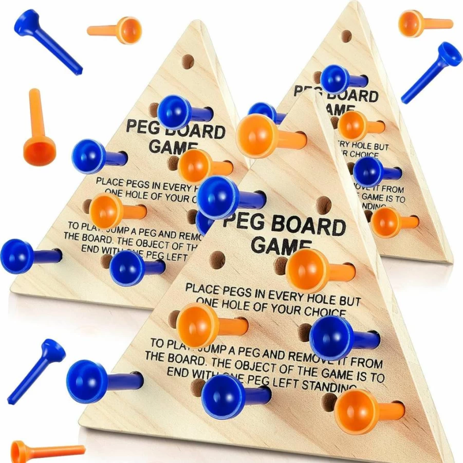 Zhanmai 3 Sets Wooden Triangle Peg Game - Travel Size Strategy Board Game for Teens & Adults, Fun Educational Learning Puzzles