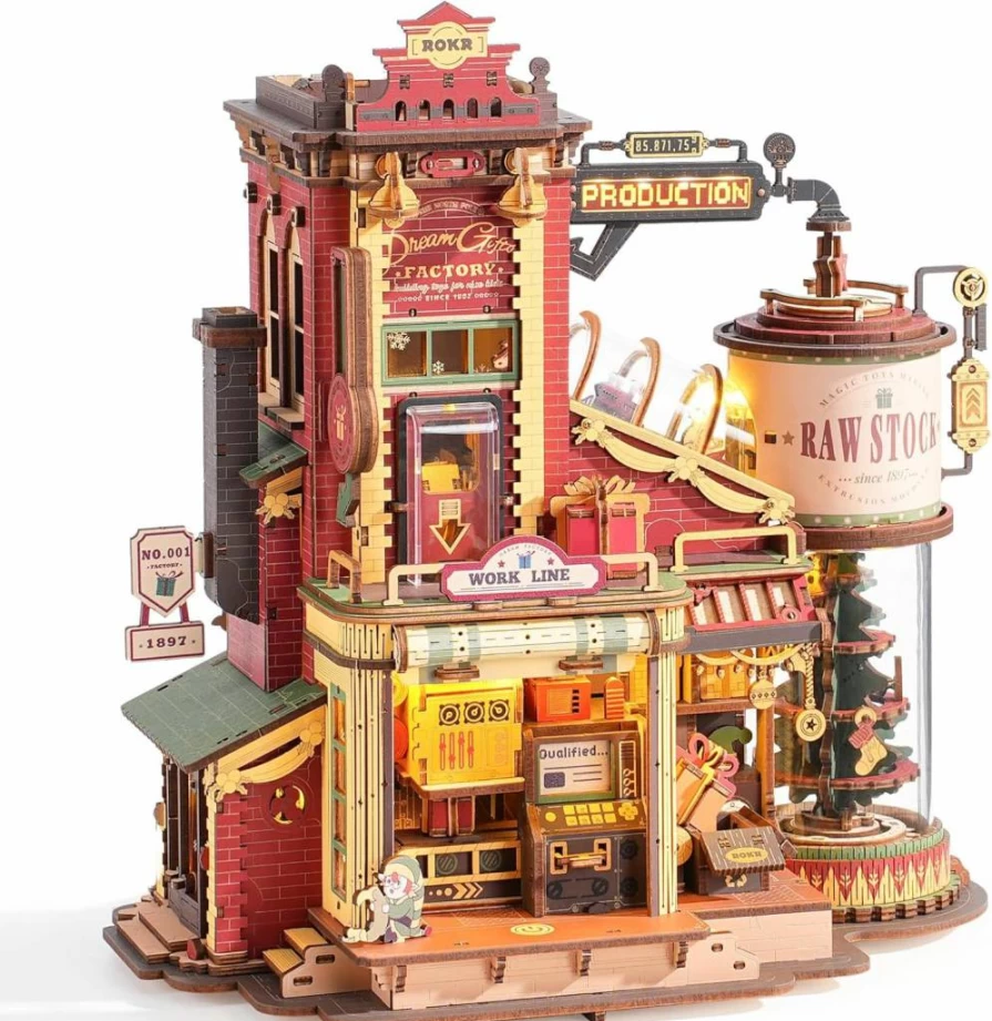 ROKR 3D Wooden Puzzle for Adults & Kids - DIY Christmas Dollhouse Kit with Music, Lights, and 5 Elves, Luminous Building Model, Dream Gift for Teens