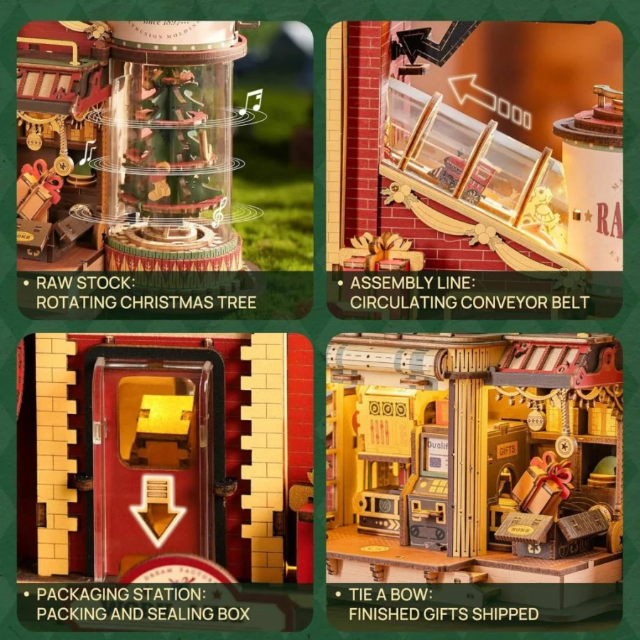 ROKR 3D Wooden Puzzle for Adults & Kids - DIY Christmas Dollhouse Kit with Music, Lights, and 5 Elves, Luminous Building Model, Dream Gift for Teens