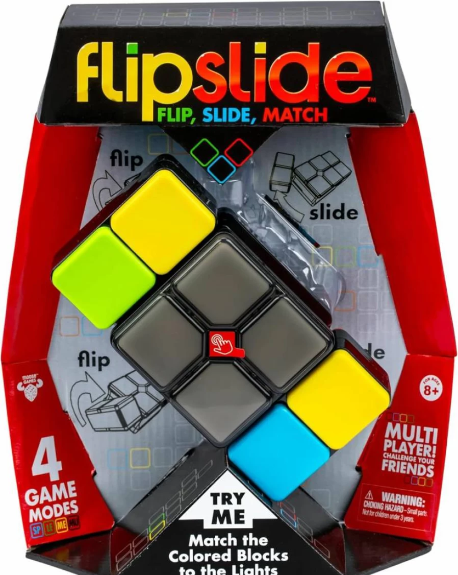 Moose Flipslide Electronic Handheld Puzzle Game - 4 Player Modes, Color Matching Challenge for Ages 8+ with Batteries Included